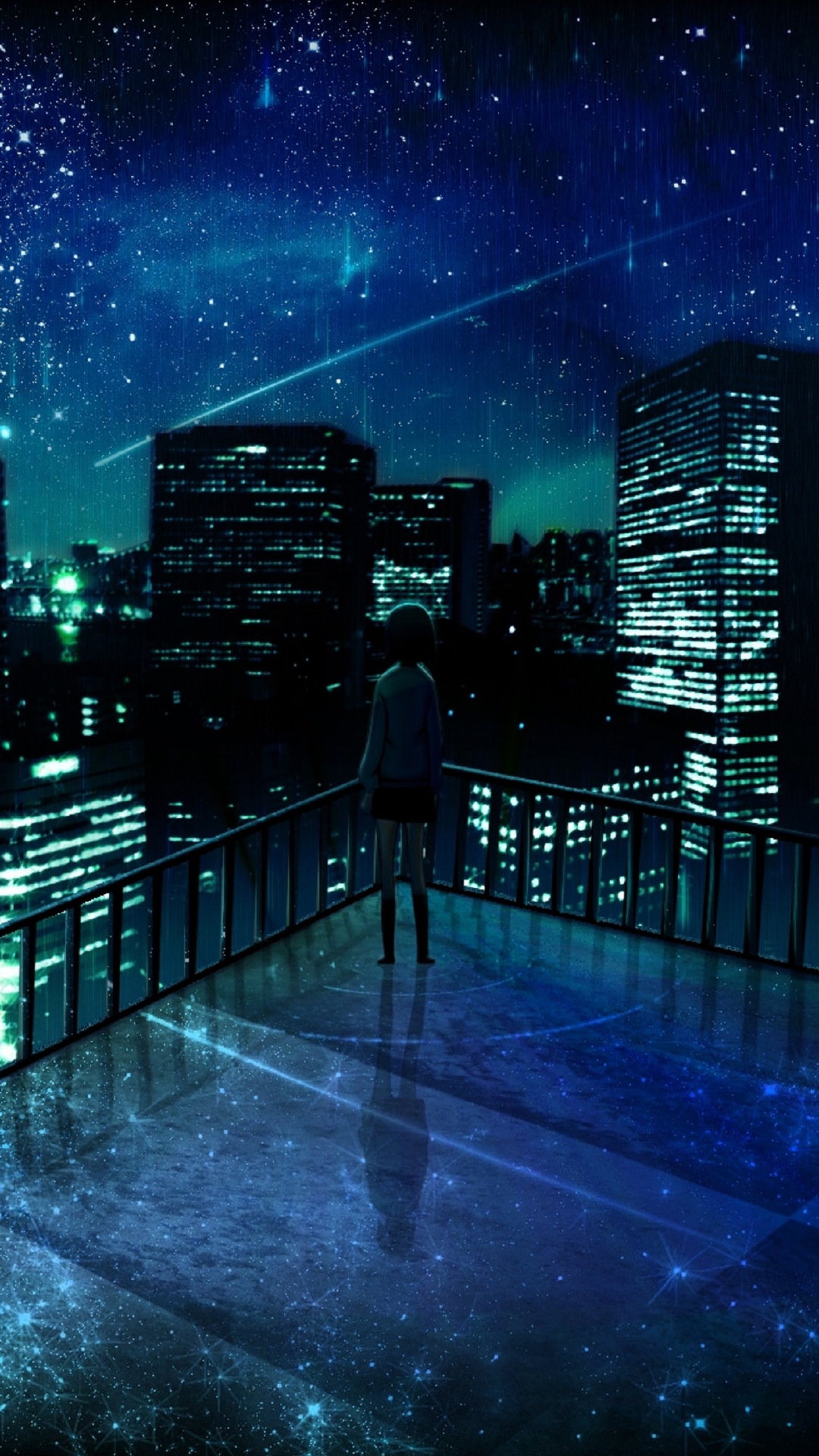 Многоэтажка ночью аниме