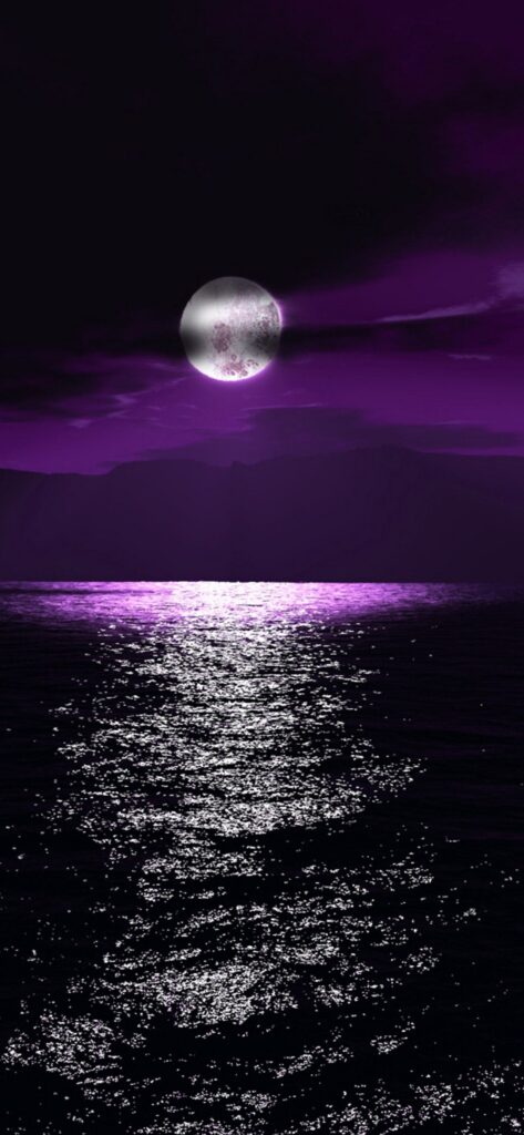 обои, вертикальные, фото, луна фиолетовый море, высокое качество