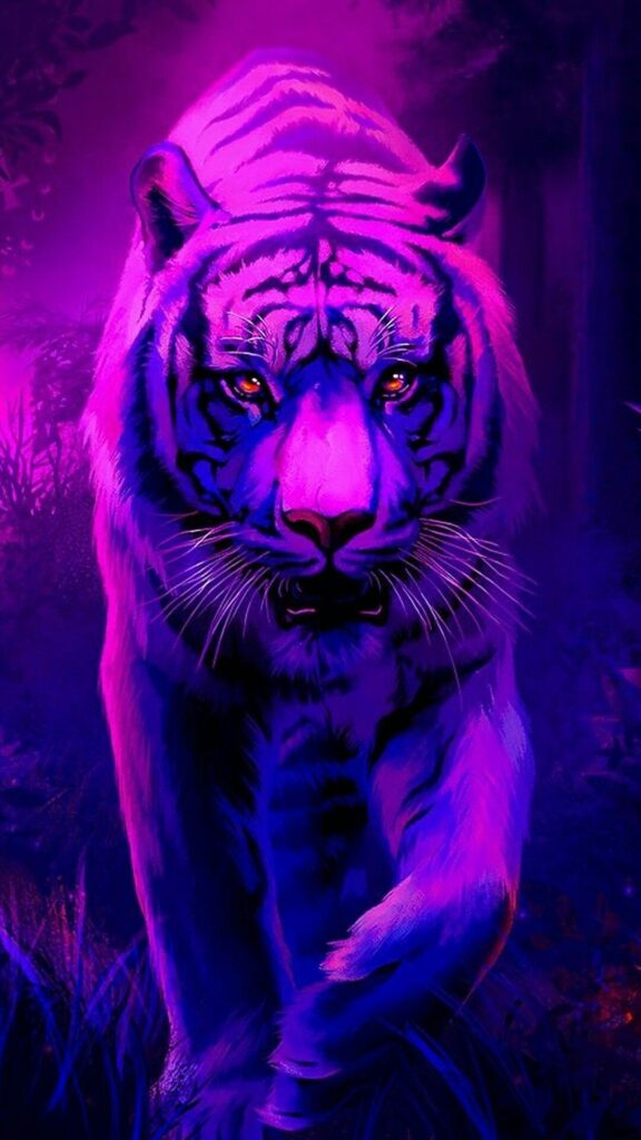 фиолетовые обои на телефон, скачать картинку тигр