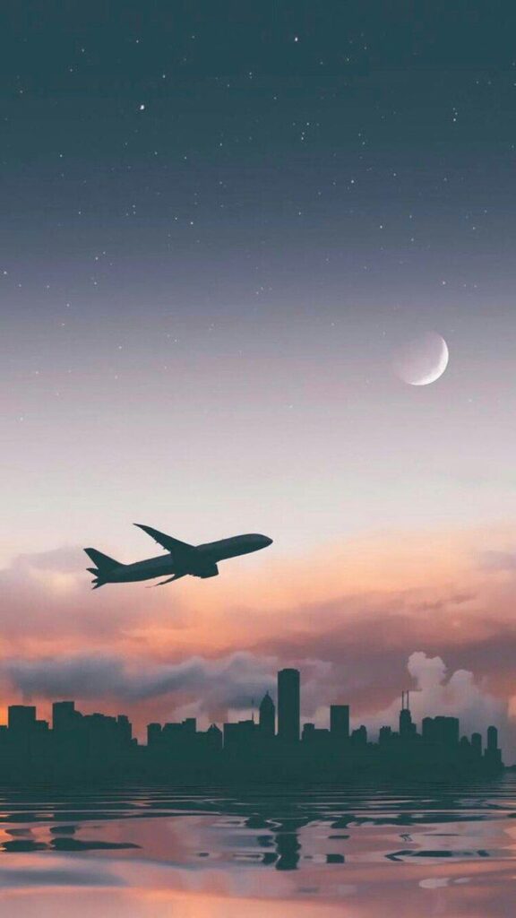 скачать обои луна, на телефон, картинка, небо самолет