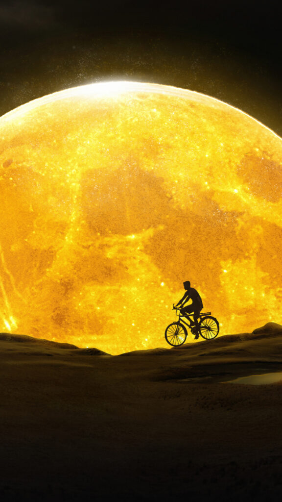скачать обои луна, на телефон, картинка велосипед