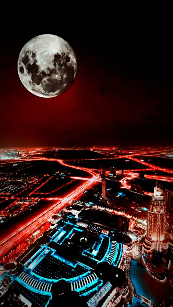обои на телефон ночной город, скачать 1080x1920, картинка город ночью, луна