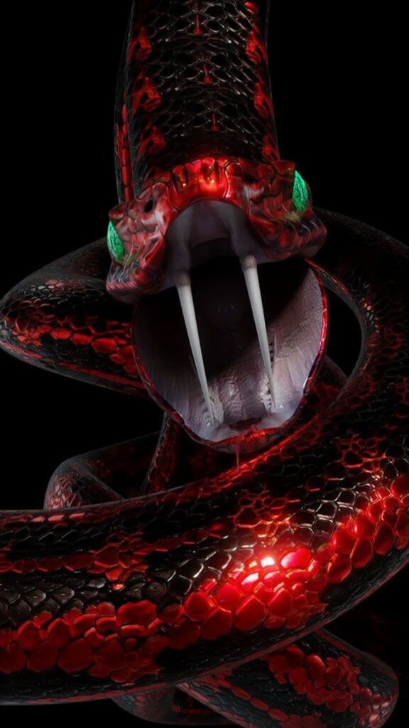 обои змея, 4k картинки со змеями, атака змеи, красный