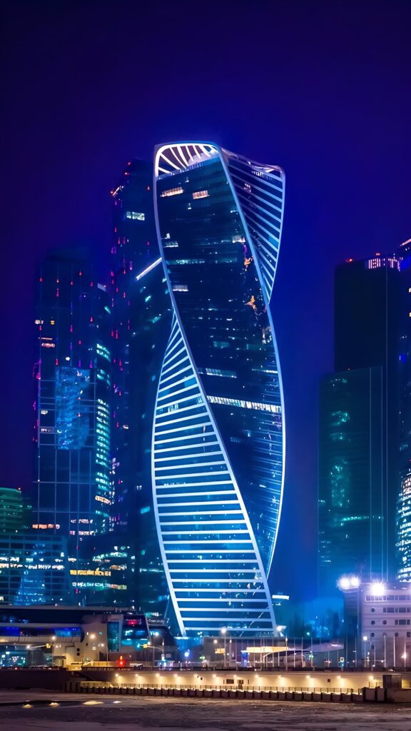 обои на телефон ночной город, скачать 2000x3556, картинка Москва Сити, башня