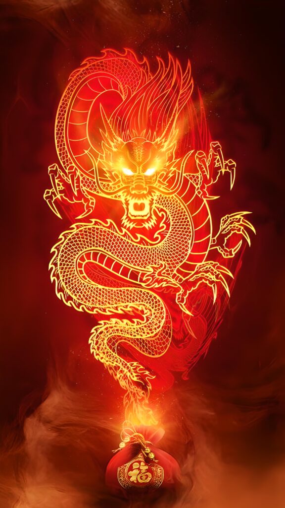 обои на телефон дракон, скачать картинку китайский дракон, свет из огня
