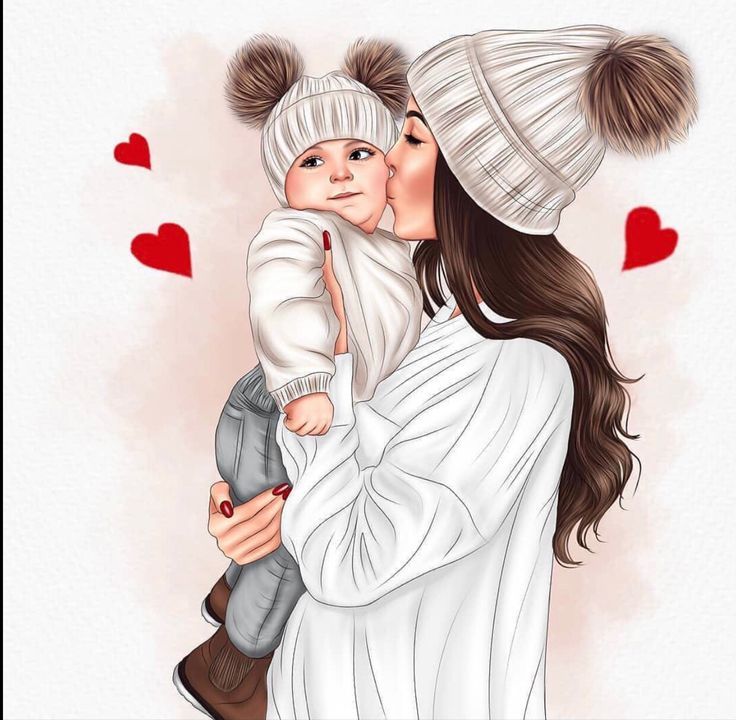 Мама с ребёнком — Красивые картинки для срисовки Карандашом