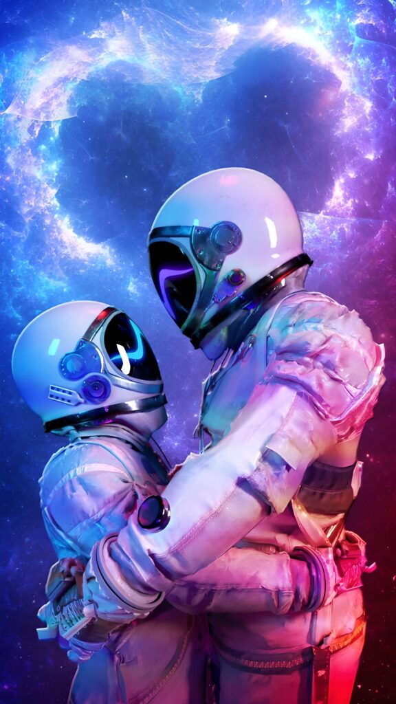 скачать обои на телефон, космос, любовь астронавтов