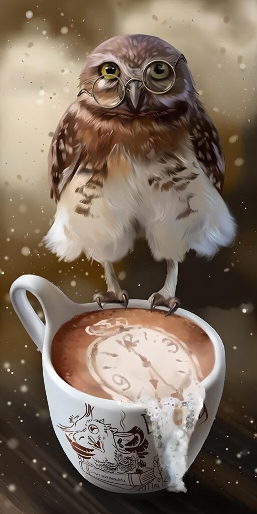 скачать картинку сова на чашечке кофе