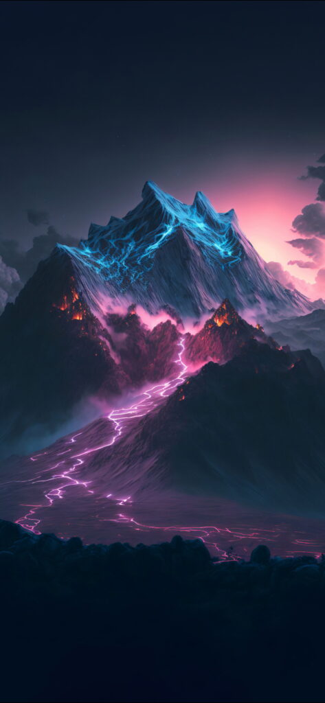 темные обои на телефон, картинка высокого качества на темном фоне красивые неоновые горы