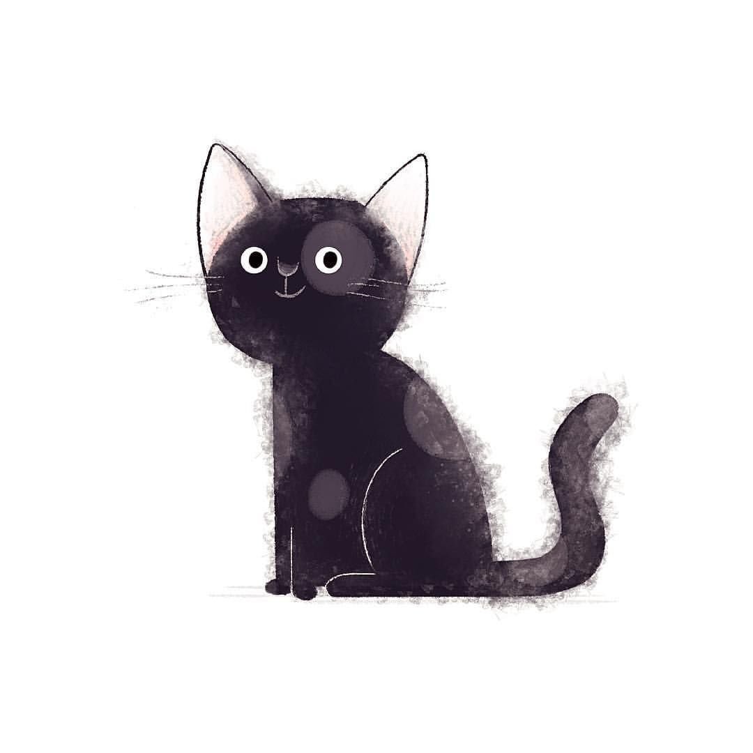 Чёрный кот арт мультяшный