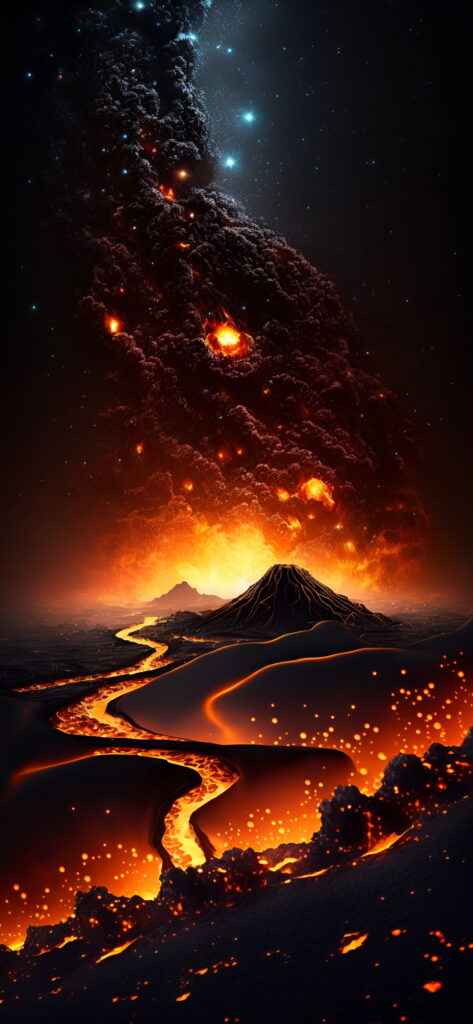 темные обои на телефон, картинка высокого качества на темном фоне извержение, лава