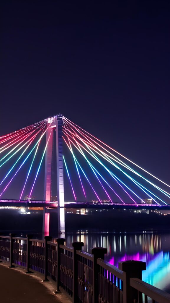 обои на телефон ночной город, скачать 2000x3556, картинка мост в Красноярске