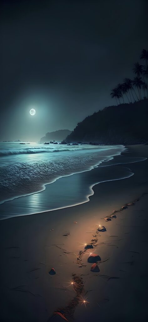 темные обои на телефон, картинка высокого качества на темном фоне берег, море, ночью