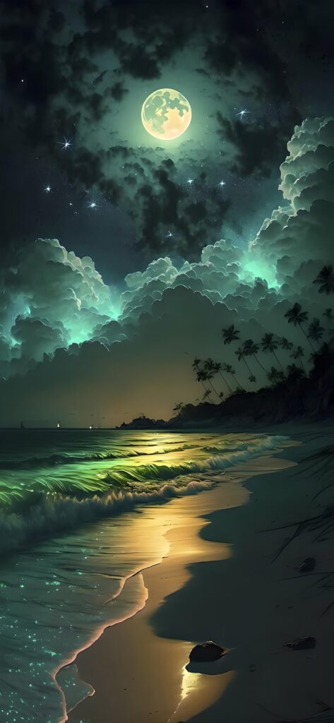 темные обои на телефон, картинка высокого качества на темном фоне берег, море, луна