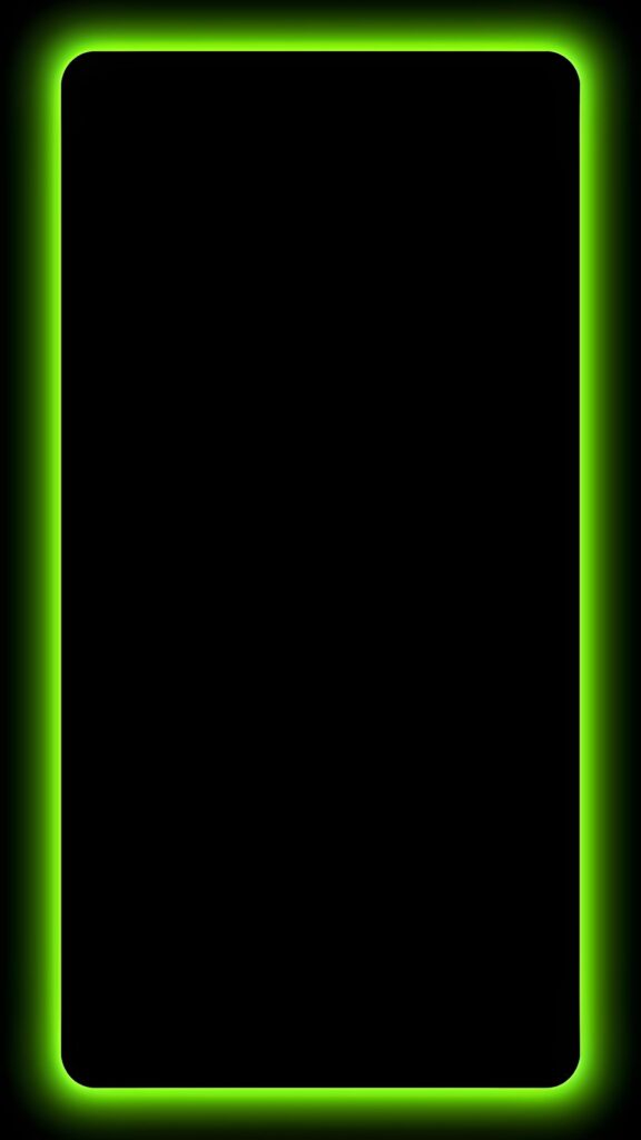 черные обои на телефон, 4k заставка, зеленая рамка