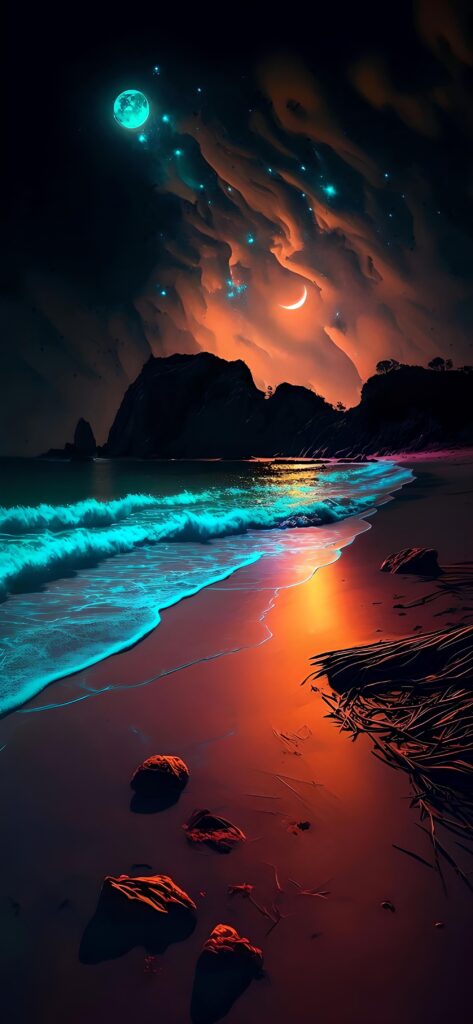 обои на телефон луна, скачать картинку красивый пляж, ночь