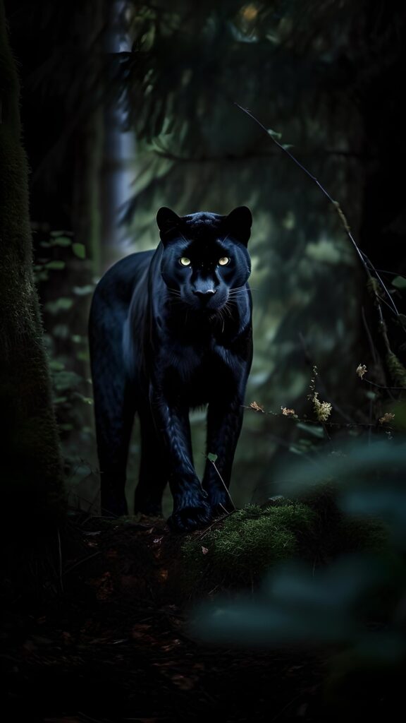 обои на телефон животные, скачать картинку черная пантера в лесу