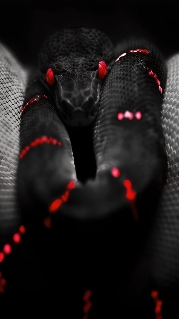 обои змея, 4k картинки со змеями, змея, черный, красные пятна