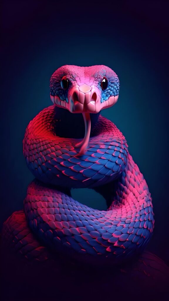 обои змея, 4k картинки цветная змея, язык