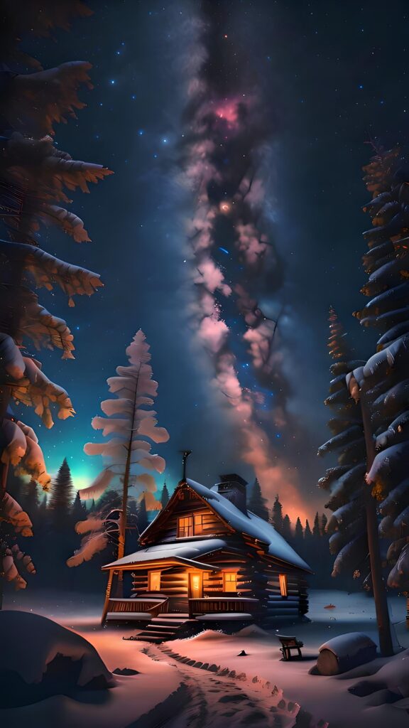 обои на телефон зима, скачать картинку домик в лесу, снег