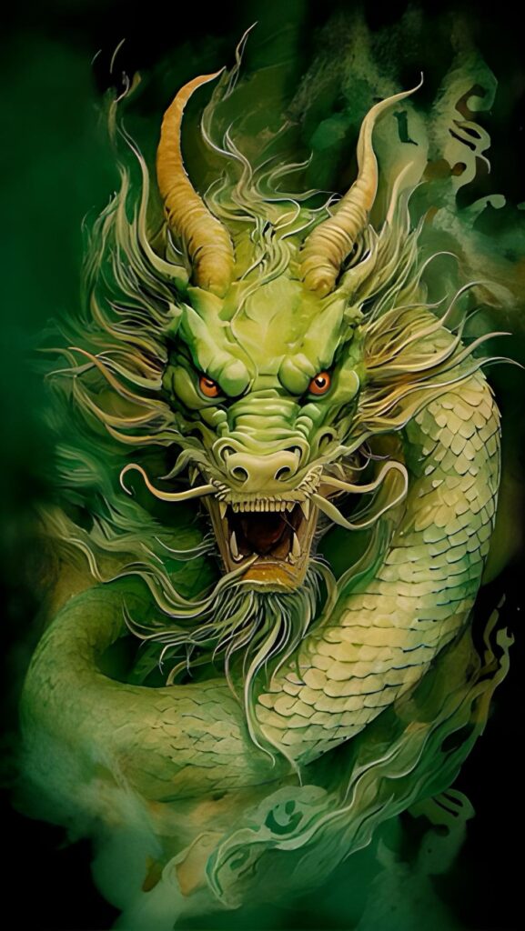 обои на телефон дракон, скачать картинку зеленый дракон китайский