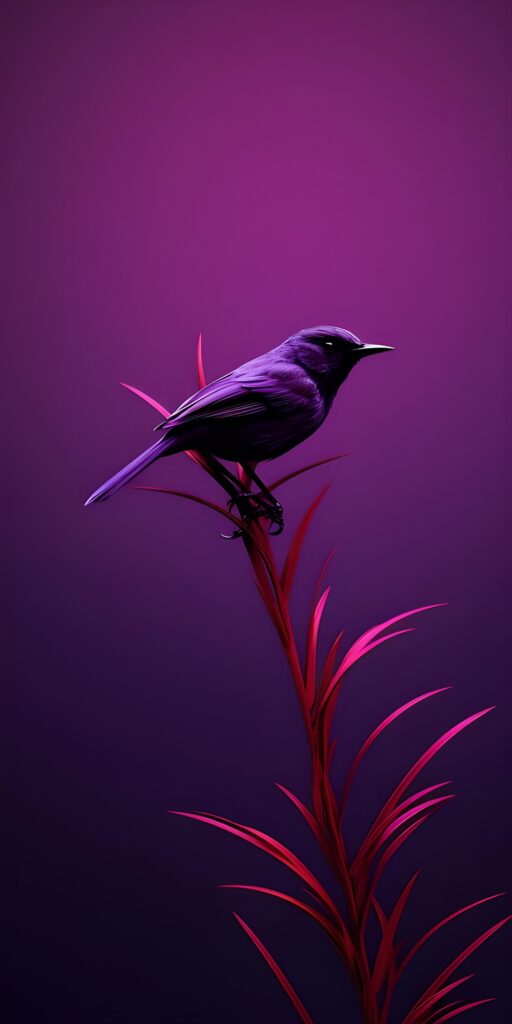 обои минимализм, скачать картинку птичка, фиолетовый фон