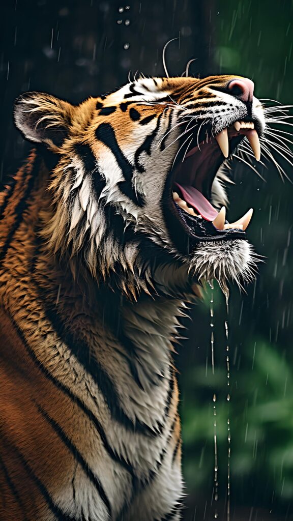 обои на телефон тигр, скачать картинку рык тигра, дождь