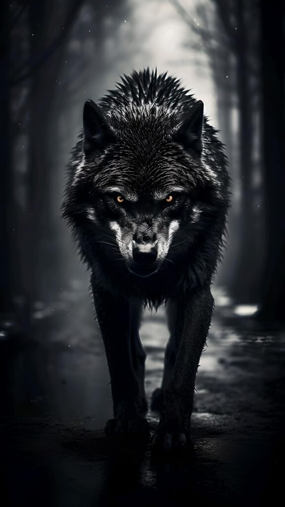 скачать картинку, волк в лесу, черный