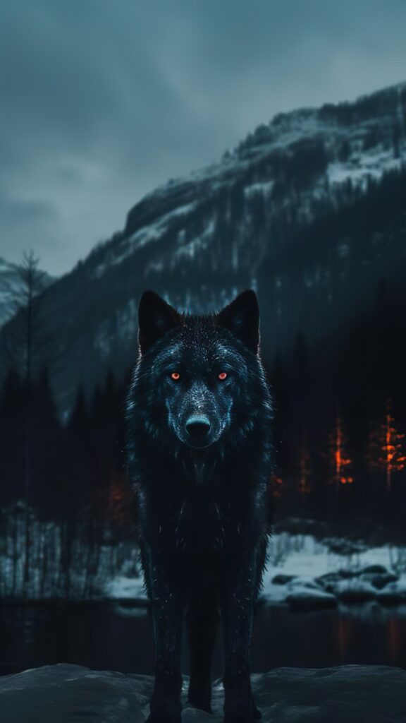 скачать темные обои, 4к картинка волк, ночной пейзаж