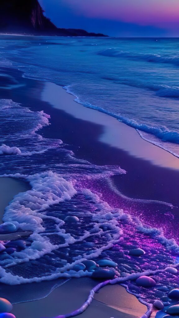 морские волны, пурпурный закат, вода