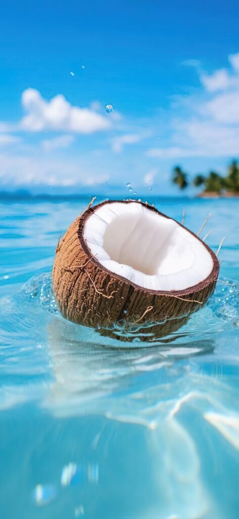 яркий кокос, голубое море, райский остров