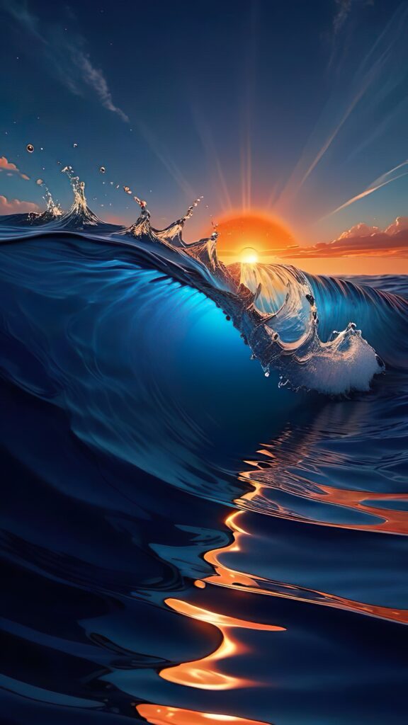 картинка вода, мощная волна, море, рассвет