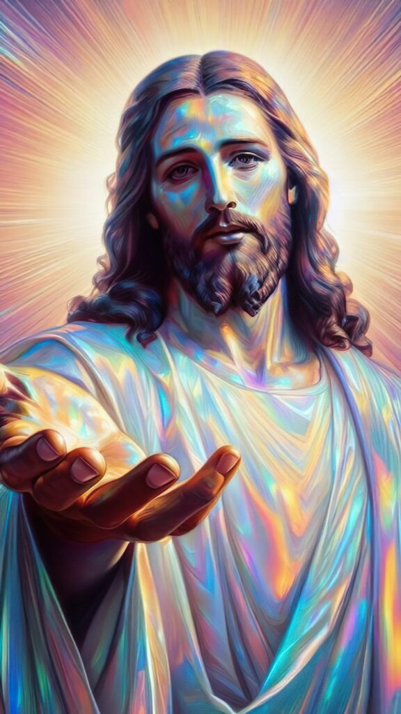 Иисус протягивает руку, солнечный свет