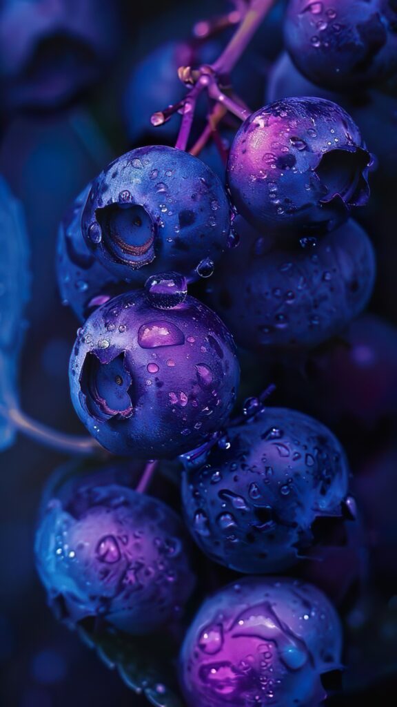 ягоды, спелая голубика, фиолетовый оттенок