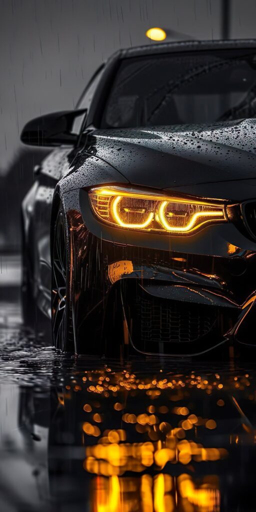 BMW M series, черный, свет фар, дождь