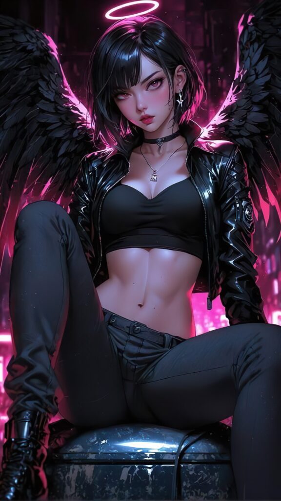девушка черный ангел, крылья, черная одежда, арт