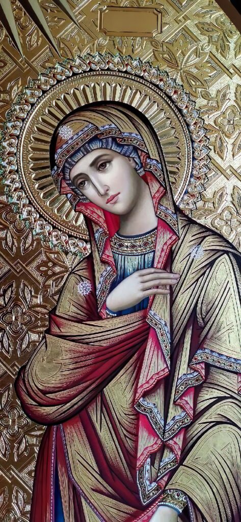 Икона Казанской божией матери, на золоте