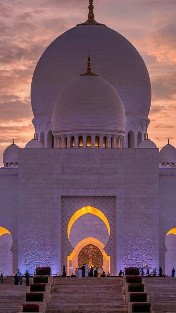 красивая мечеть, закат, подсветка