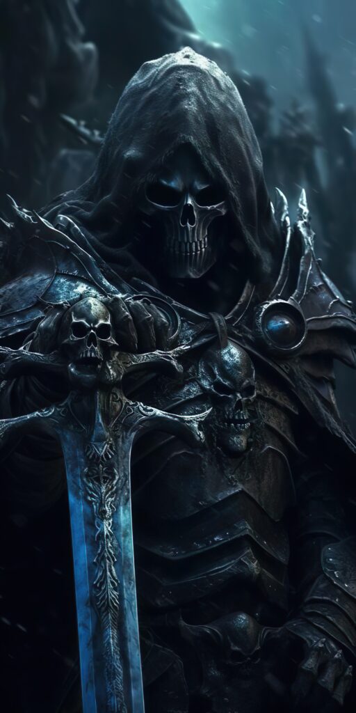 воин скелет с мечом, череп, Dark
