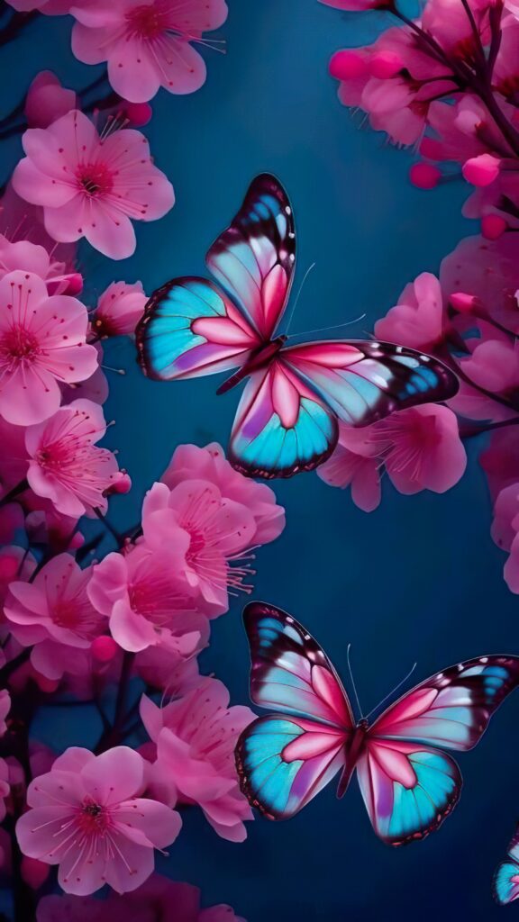 бабочки, розовые цветы, цветение