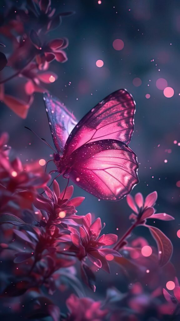 бабочка монарх, розовые цветы, цветение