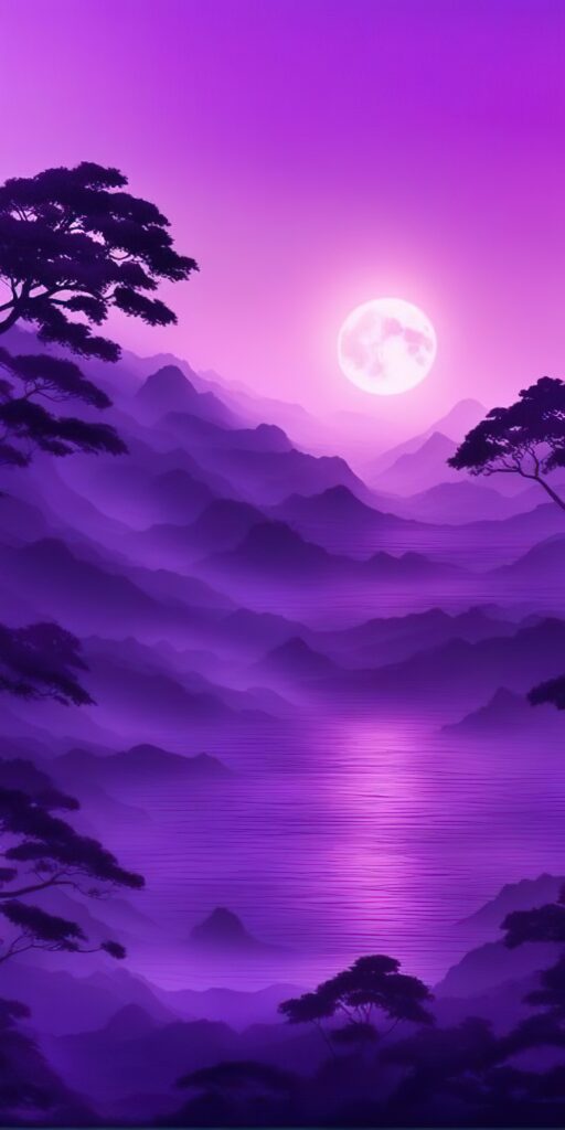 фиолетовый обои, луна, природа, горы