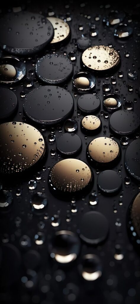черные пузырьки, эффект 3д, черный фон, капли воды