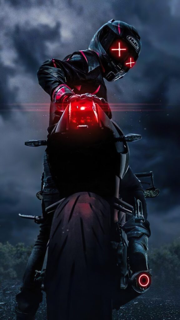 байкер на мотоцикле, спортивный, красный свет