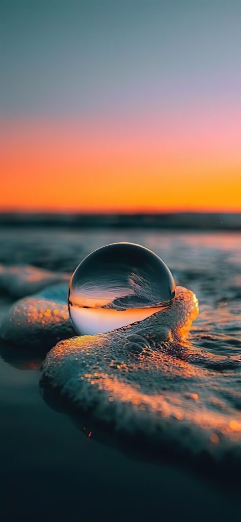 минимализм, стеклянный шар, вода, море