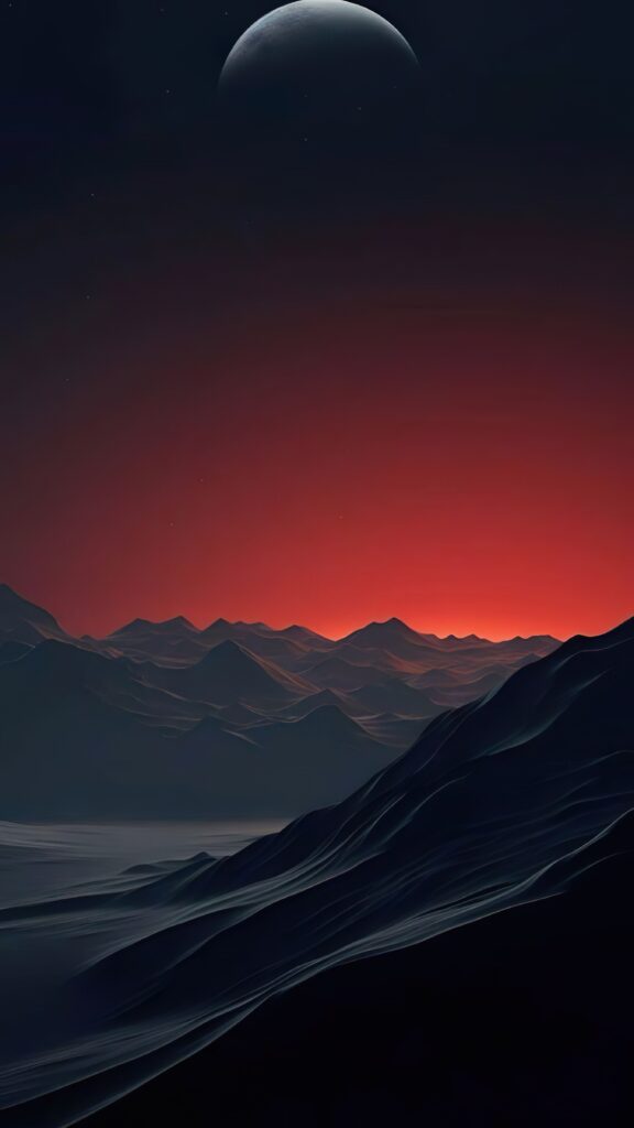 минимализм, красный фон, пустыня, в темноте, другая планета
