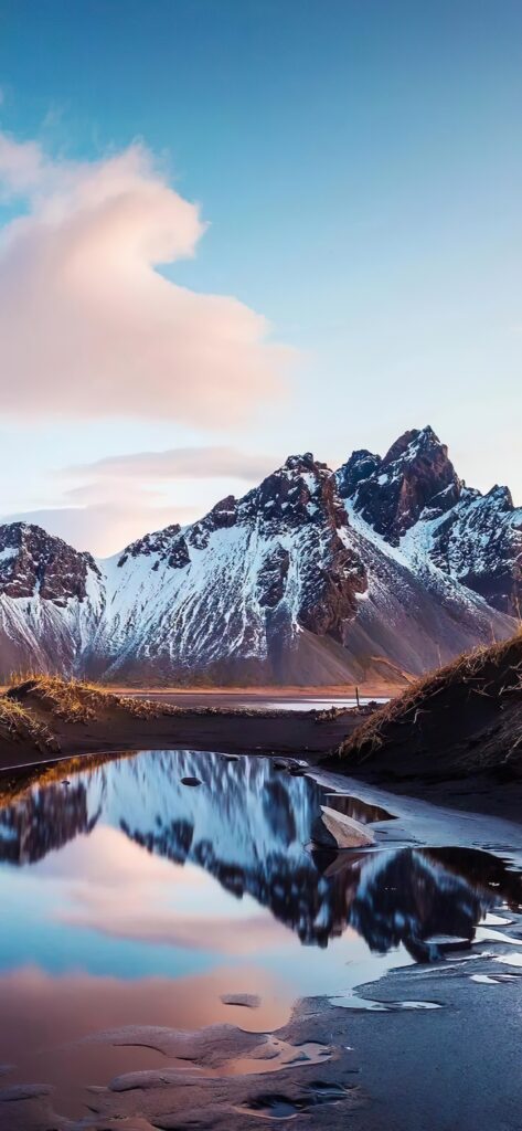 горы в исландии, зеркальное озеро, природа гор