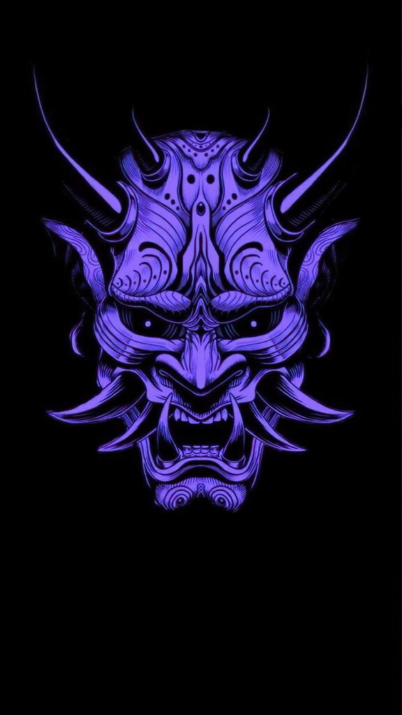 голова демона, черный фон, логотип, пурпурный