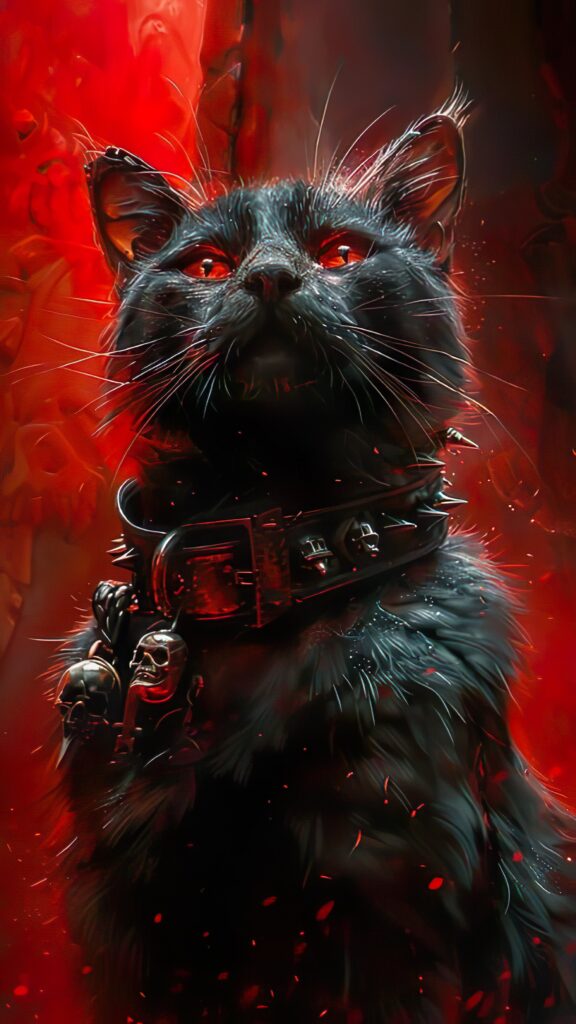 красный фон, кот дьявола, демонический